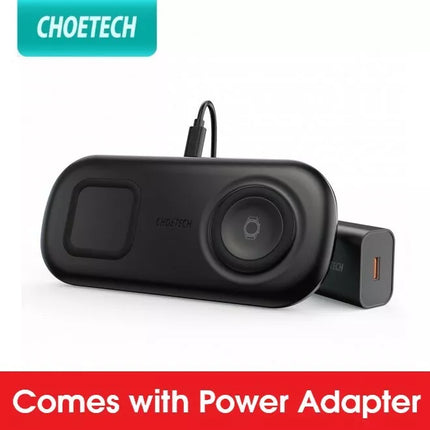 CHOETECH T570-S 2-in-1 Wireless Charger Pad - iPhone 14, 13, 12 or Samsung Watch