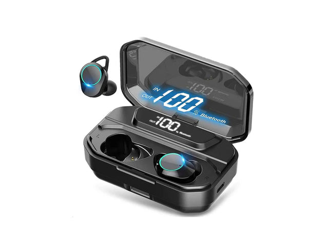 BDI IPX7 Water Resistant 9D True Stereo Bluetooth 5.3 Earbuds with LED Display