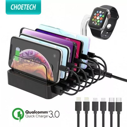 Choetech Q3008 6-Port USB Multi Device Charging Station Dock w/ 6 Charging Cable