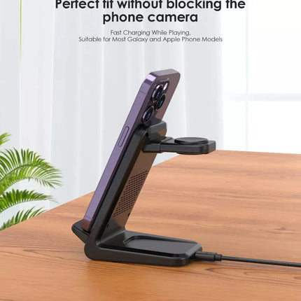 CHOETECH T608 15W 3-in-1 Wireless Charger Stand for Apple iWatch & Samsung Watch