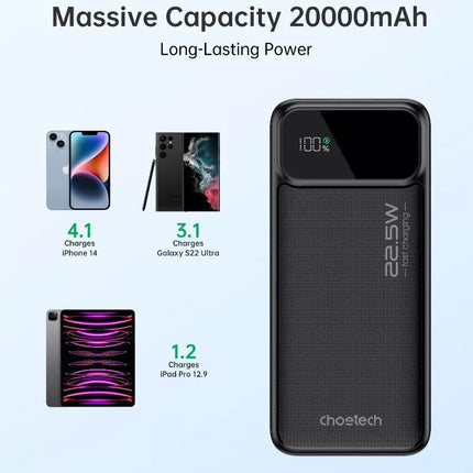CHOETECH 3-Ports PD 22.5W Digital Display Power Bank - B731, B730, B729, B728