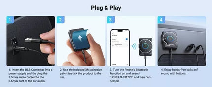 UGREEN Bluetooth 5.4 Receiver AUX Car Audio Adapter Noise Cancellation