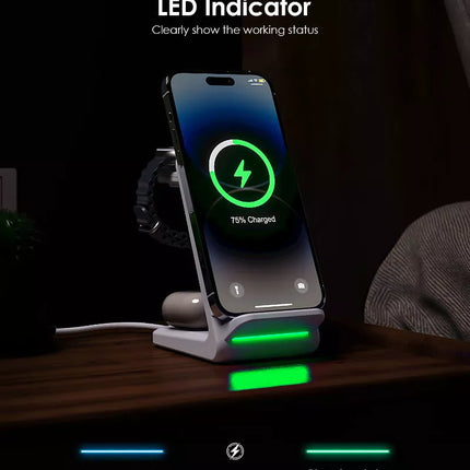 CHOETECH T608 15W 3-in-1 Wireless Charger Stand for Apple iWatch & Samsung Watch