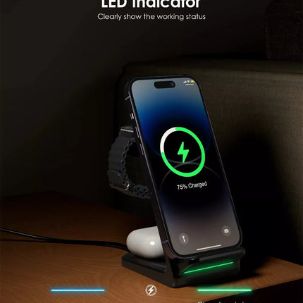 CHOETECH T608 15W 3-in-1 Wireless Charger Stand for Apple iWatch & Samsung Watch
