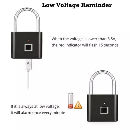 BDI Rechargeable Smart Fingerprint Padlock w/ USB Charging -Suitcase, Gym Locker