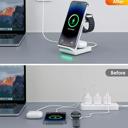 CHOETECH T608 15W 3-in-1 Wireless Charger Stand for Apple iWatch & Samsung Watch