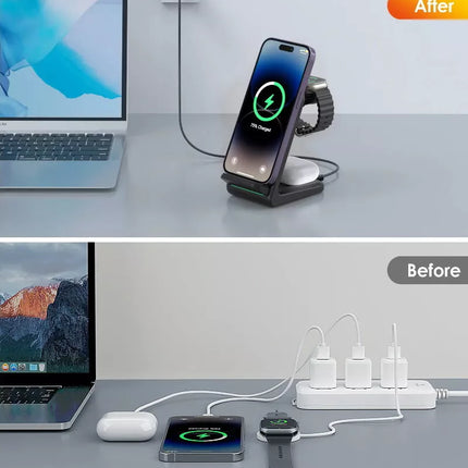 CHOETECH T608 15W 3-in-1 Wireless Charger Stand for Apple iWatch & Samsung Watch