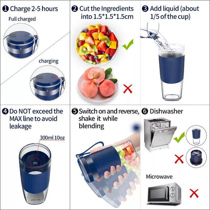 BDI Portable Blender Cup with 6 Blades ice Crusher Fruit Vegetables Juice Maker