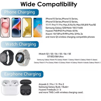 CHOETECH T608 15W 3-in-1 Wireless Charger Stand for Apple iWatch & Samsung Watch