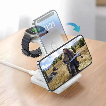 CHOETECH T608 15W 3-in-1 Wireless Charger Stand for Apple iWatch & Samsung Watch