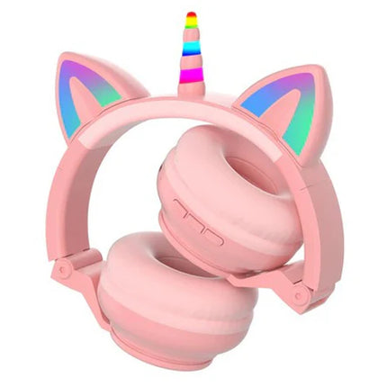 BDI Kawaii Unicorn Cat Ear Wireless Headphones with Microphone MIC RGB For Kids