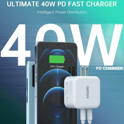 Choetech PD6009 PD 40W USB-C Fast Wall Charger Power Adapter For iPhone 16, S23