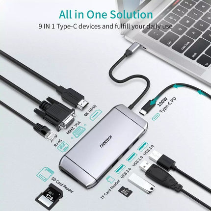 Choetech HUB-M15 9-in-1 USB-C Hub - 4K PD 100W RJ45 Ethernet For Mac Dell...