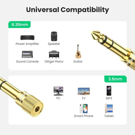 Ugreen 6.35mm 1/4" Male to 3.5mm 1/8" Female Stereo Audio Adapter Gold Plated