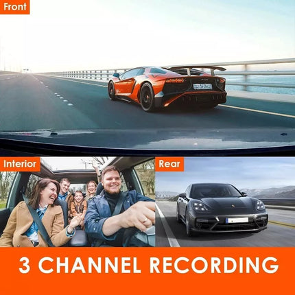 BDI 3 Channel Dash Cam DVR 1080P Front + Inside + Rear for Cars, Uber Driver
