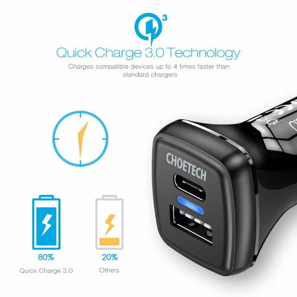 Choetech TC0005 36W Quick Charge 3.0 USB Type-C Car Charger iPhone 16 15 Samsung