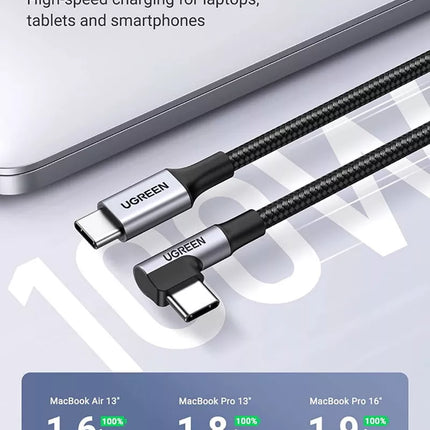 Ugreen 100W USB C to USB C Charging & Data Sync Cable 5A Right Angle 90° Angled