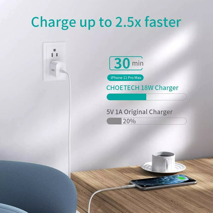 Choetech 20W PD USB-C Wall Charger QC 3.0 Power Adapter + Cable For iPhone 14 13
