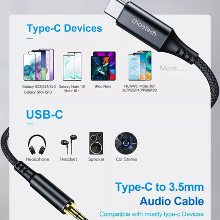 Choetech USB C Type-C To 3.5mm Male AUX Audio Cable Adapter Hi-Fi iPhone 16 S23