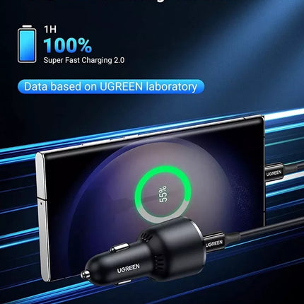 Ugreen 63W USB C Car Charger Adapter - PPS 45W Super Fast Charging 2.0 + 18W QC