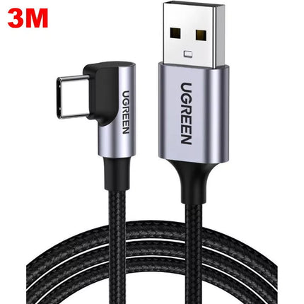 Ugreen Right Angle 90 Degree USB-A to USB-C 18W 3A Fast Charger Cable - 3M