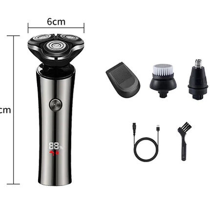 BDI Waterproof Electric Razor for Men Rechargeable Rotary Shaver Wet/Dry LED