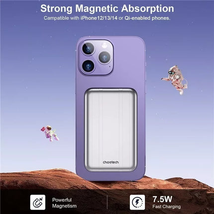 Choetech 5000mAh Magnetic Wireless Charge Power Bank for iPhone 16 or Qi Mobile