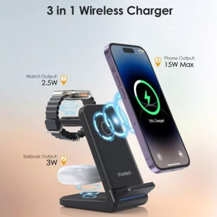 CHOETECH T608 15W 3-in-1 Wireless Charger Stand for Apple iWatch & Samsung Watch