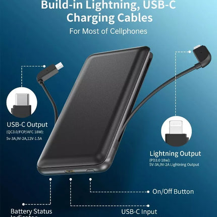 Choetech PD18W 10,000mAh Power Bank Built-in MFi Cable & USB-C Charging Cable