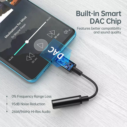 Choetech AUX003 USB C to 3.5mm AUX Adapter with DAC Chip Headphone Audio S23 iPad Pro
