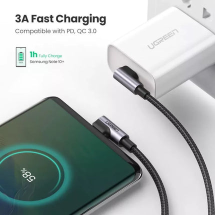 Ugreen 90° Angled Right Angle USB C to USB C Cable PD 60W 3A Fast Charging