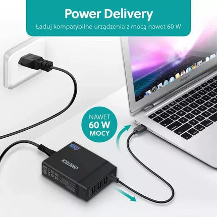 CHOETECH Q3-4U2Q Premium 5-Port USB-C PD Charger with Quick Charge 3.0 60W