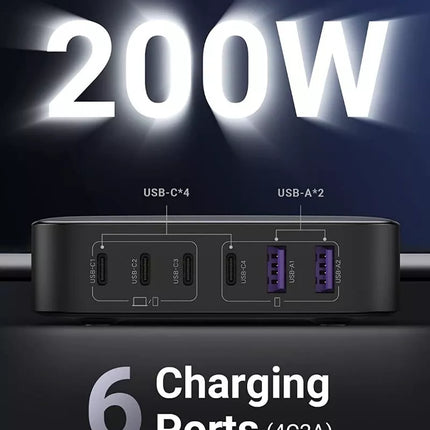 Ugreen Nexode 200W 6 Ports GaN PD Fast Charger for MacBook Pro, iPad, iPhone