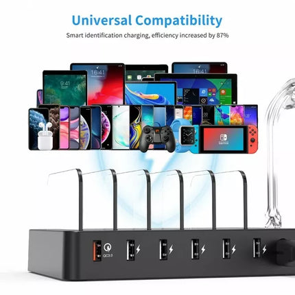 Choetech Q3008 6-Port USB Multi Device Charging Station Dock w/ 6 Charging Cable