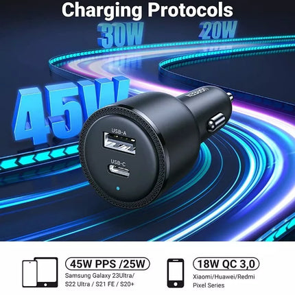 Ugreen 63W USB C Car Charger Adapter - PPS 45W Super Fast Charging 2.0 + 18W QC