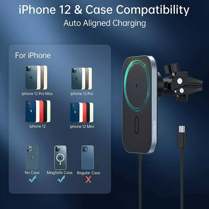 Choetech T200 MagSafe Wireless Car Holder + Dual USB C Charger For iPhone 16 15
