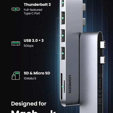 UGREEN 6-in-2 USB C Hub USB 3.0 TF/SD Thunderbolt 3.0 for MacBook Pro/Air M1