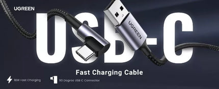 Ugreen Right Angle 90 Degree USB-A to USB-C 18W 3A Fast Charger Cable