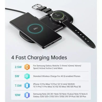 CHOETECH T570-S 2-in-1 Wireless Charger Pad - iPhone 14, 13, 12 or Samsung Watch
