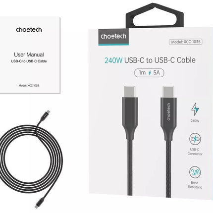 Choetech PD3.1 240W USB-C to USB-C Nylon Cable 5A Fast Charger Power MacBook S23