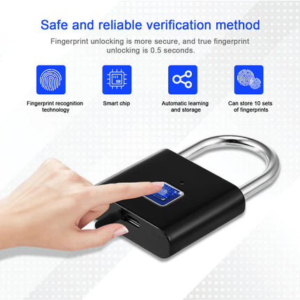 BDI Rechargeable Smart Fingerprint Padlock w/ USB Charging -Suitcase, Gym Locker