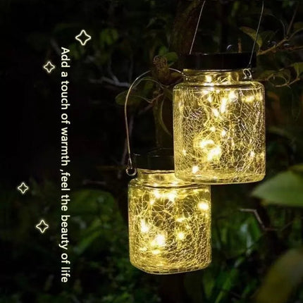 BDI Outdoor Waterproof Solar LED Lantern Crackle Glass Lamp Lantern
