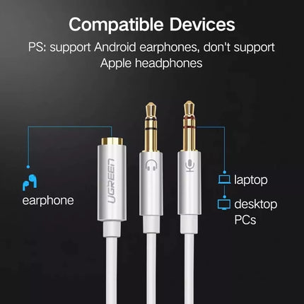 UGREEN 2x Dual 3.5mm Male to 3.5mm Female Audio & Mic Headphone Y Splitter Cable