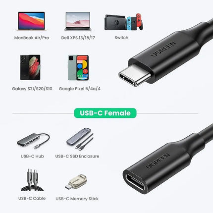 UGREEN USB Type C Extension Cable - USB C Male to USB C Female, 100W PD, 4K