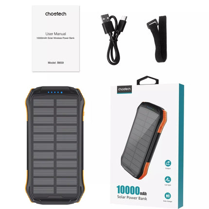 Choetech B659 10,000mAh Qi Wireless Solar Power Bank with LED Light, 2x USB