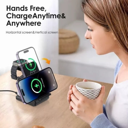 CHOETECH T608 15W 3-in-1 Wireless Charger Stand for Apple iWatch & Samsung Watch