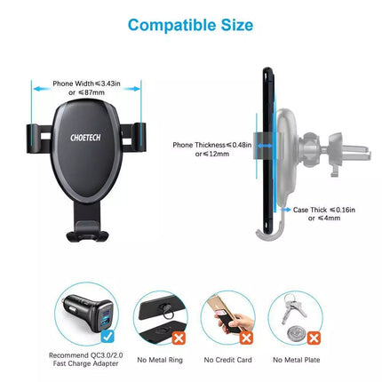 Choetech T536-S Fast Wireless Charging Car Mount Phone Holder for iPhone Samsung