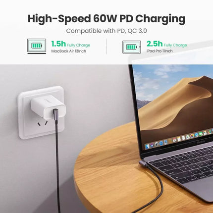 Ugreen 90° Angled Right Angle USB C to USB C Cable PD 60W 3A Fast Charging