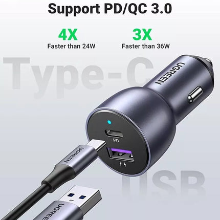 UGREEN 42.5w Type-C Fast Car Charger Adapter Dual Ports iPhone 14, iPad