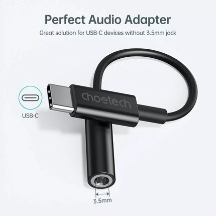 Choetech AUX003 USB C to 3.5mm AUX Adapter with DAC Chip Headphone Audio S23 iPad Pro